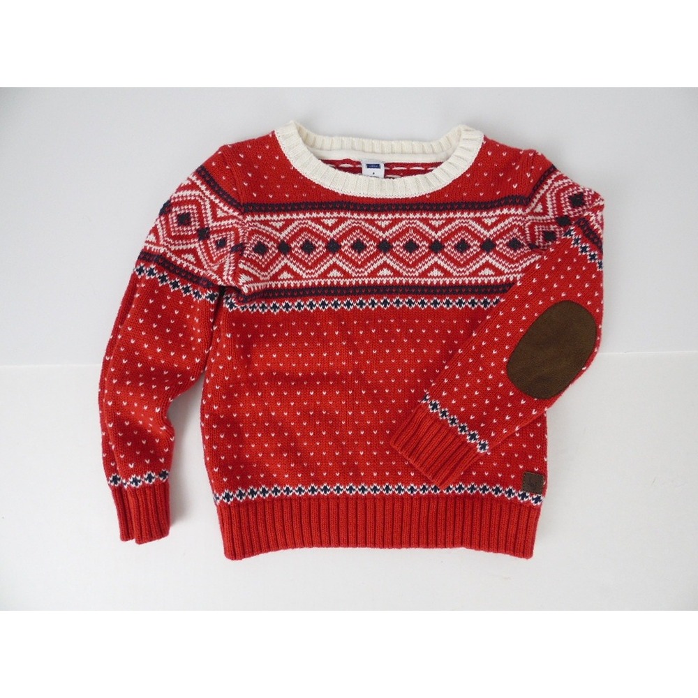 Janie and Jack Boys Red Fair Isle Sweater With Elbow Patches Size 3